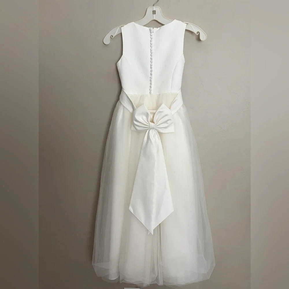 David's Bridal White Bridal Flower Girl Dress - Worn Once - Picture 2 of 4